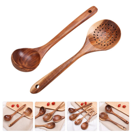 Raindrops Long Handle Wooden Spoons 2pcs For Kitchen Convenience 1