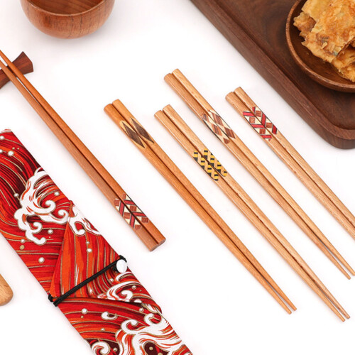 Raindrops Reusable Chopstick Kitchen Tools Wood 4 Pairs Assorted Color 2