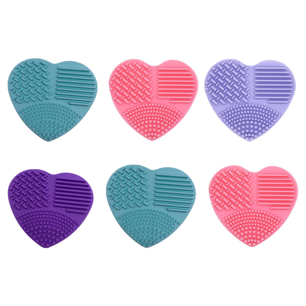 Happyyami 6Pcs Portable Silicone Makeup Brush Cleaning Pads Durable Heart Shape