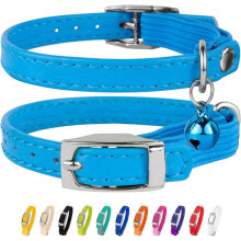 Leather Cat Collar, Cat Safety Collar with Elastic Strap, Kitten Collar for Cat with Bell Black Blue Red Orange