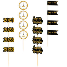 20Pcs Lightweight New Year Party Cupcake Toppers Paper Wood Picks