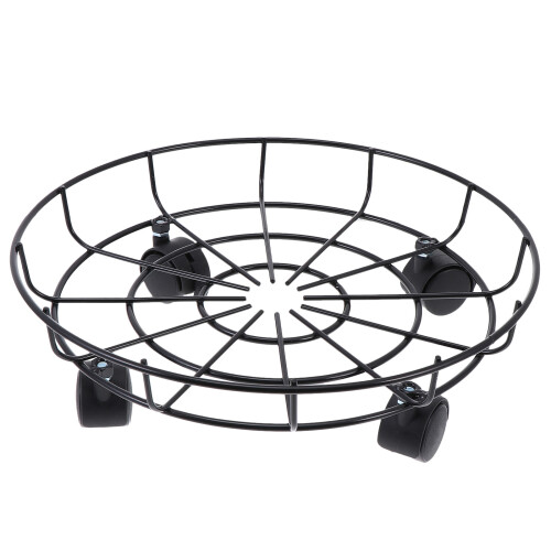 1Pc Black Iron Plant Stand with Wheels Durable Movable Flowerpot Base
