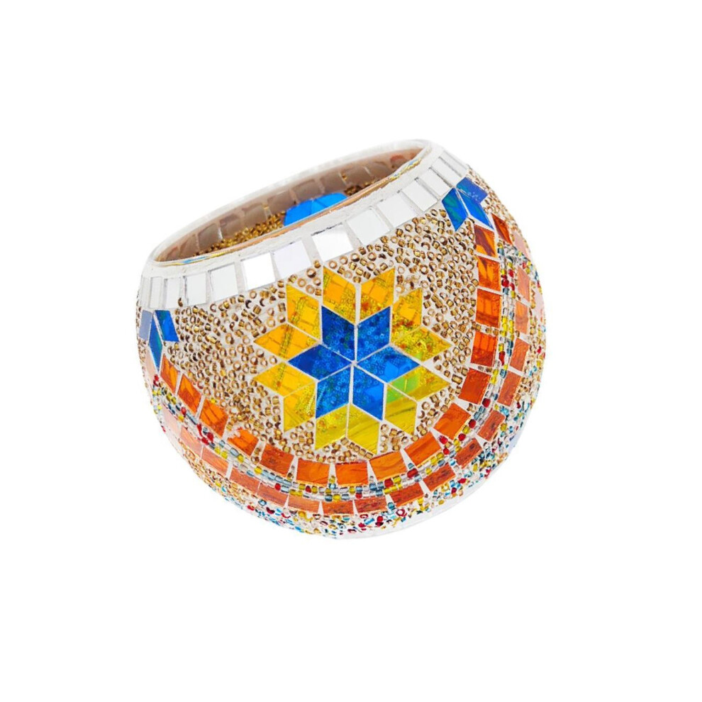 (Yellow Orange) Beautiful Mosaic Glass Candle Holder Tealight Candlestick for Wedding-image-OPC-PKR77DD-NEW