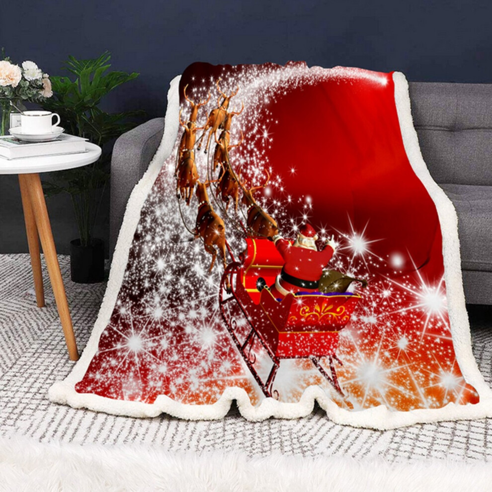 Gr8 Home Xmas Sleigh Fleece Blanket Festive Throw 130X150cm Red