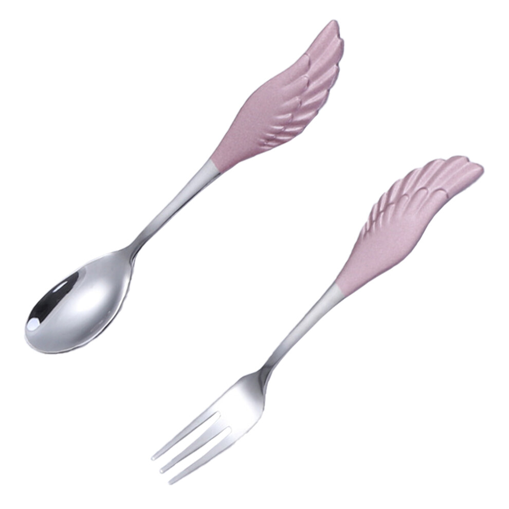 Fork And Spoon Set Camping Serving Utensils Toddler Pink Totority