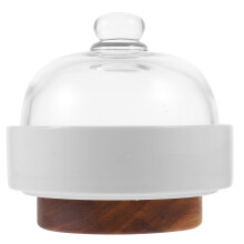 Glass Dome Cover with Ceramic Base Dessert Plate Display Cover