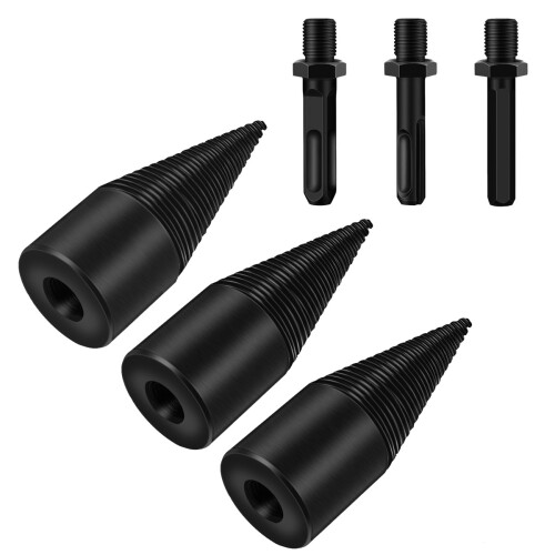 Worgeous  3 Pcs Wood Chopping Wedge  Splitter Cone Drill
