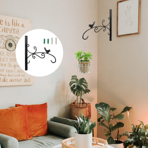 Black Iron Planter Hanger Rustic Wall Bracket for Home Garden Use 2