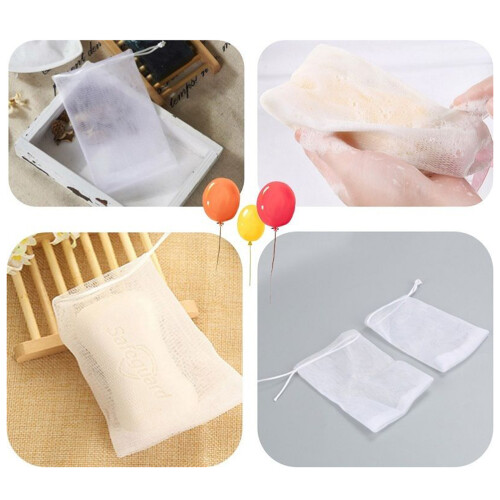 10Pcs White Soap Mesh Pouch Durable Drawstring Body Cleaning Bag 1