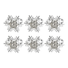 6Pcs Silver Snowflake Napkin Rings With Rhinestones For Christmas