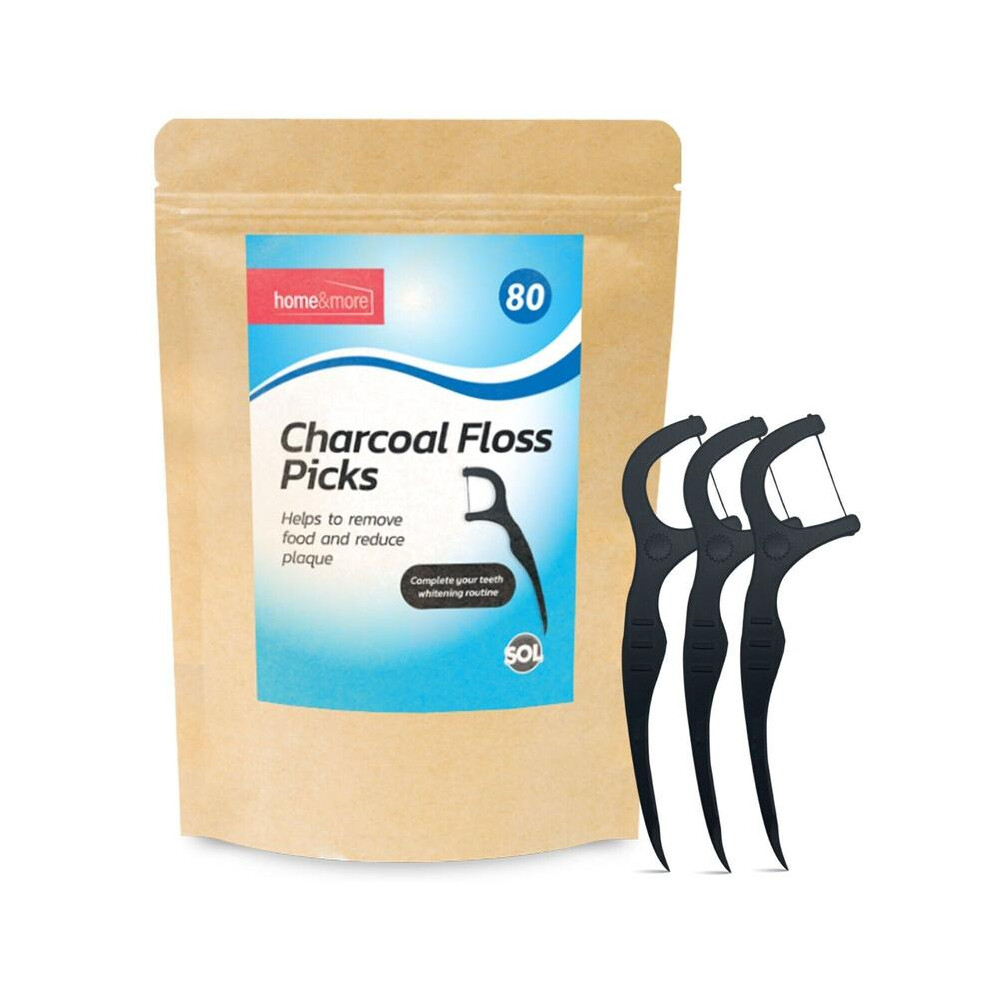 (Default) 80 Charcoal Dental Floss Sticks Interdental Tooth Harp Teeth Picks Oral Care Traditional Gentle Comfort Cleanser