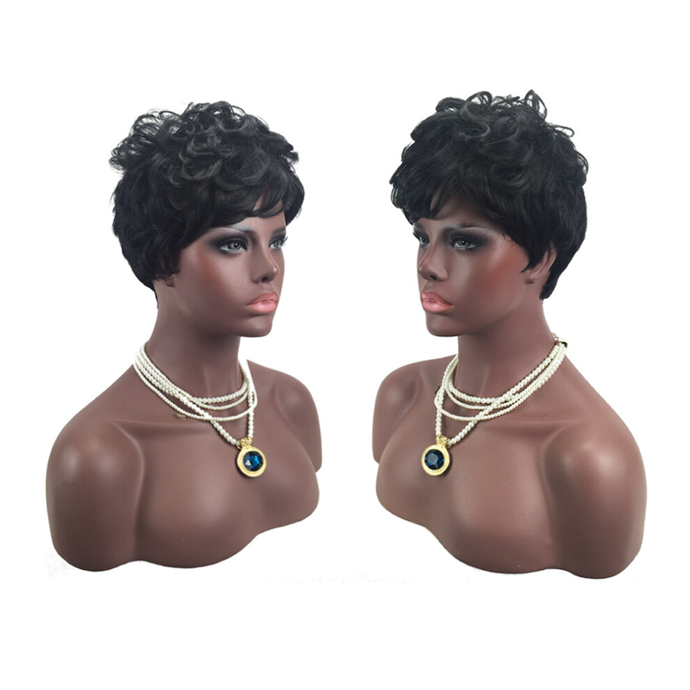 Vaguelly Unisex Black Short Curly Wig Wigs For Women Miss Hair Accessories Cover