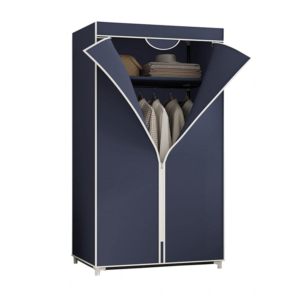 Wardrobe Canvas Portable Wardrobe With Hanging Rail, Shelves, Fabric Cover Blue 155x90x45 cm-image-OPC-PKR927W-NEW