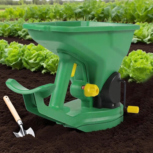 Fertilizer Hand Spreader Lawn Grass Spreader Adjustable Flow Rate Portable Plastic Hopper Ergonomic Handle 1