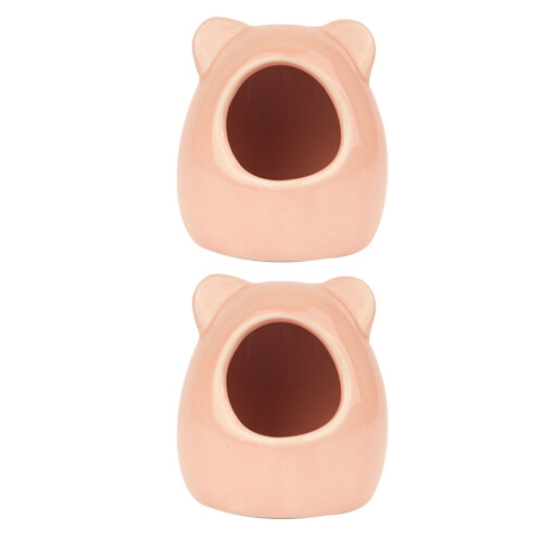 2Pcs Pink Ceramic Hamster Nest Cooling Small Pet House Comfortable 2