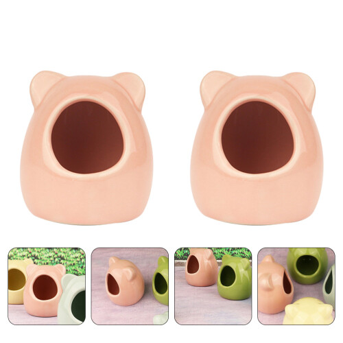 2Pcs Pink Ceramic Hamster Nest Cooling Small Pet House Comfortable 1