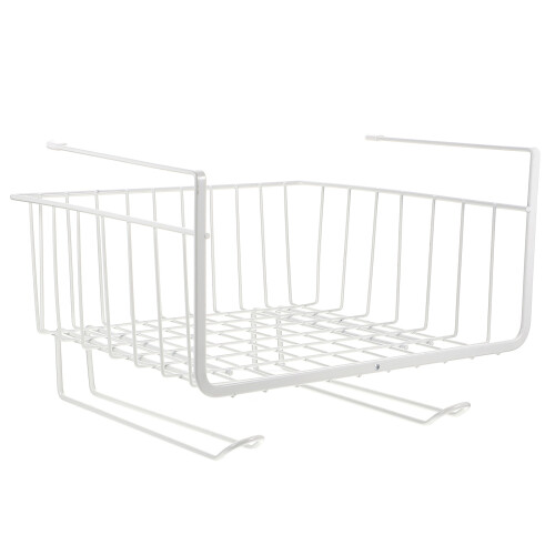 White Under Cabinet Hanging Rack Iron Basket for Kitchen Storage