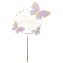 1Set Girls Birthday Butterflies Cake Insert Cards Violet Decor