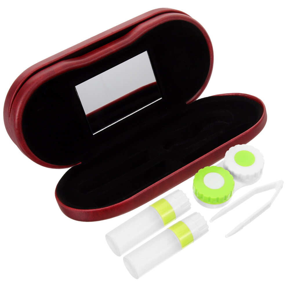 Solustre 2-In-1 Eyeglass Lens Case Portable Double Layer For Home Travel Red