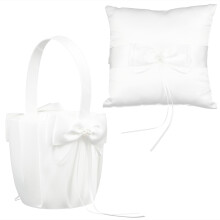 2 Pcs Ring Pillow And Flower Basket Wedding Supply Bride White