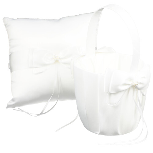 2 Pcs Ring Pillow And Flower Basket Wedding Supply Bride White 2