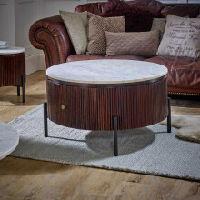 Opal Marble Top Round Mango Wood Coffee Table