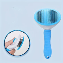 (Blue) Easy-Clean Pet Grooming Brush for Cats & Dogs - One-Click Hair Removal Comb, Detangles Fur, Reduces Shedding