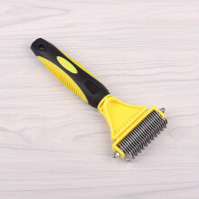 (Yellow) Stainless Steel Dual-Sided Dog & Cat Deshedding Comb - Pet Grooming Brush with Safety Cutters, Removes Mats, Tangles & Knots
