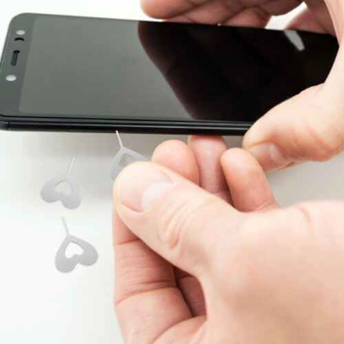 100Pcs Silver Heart-Shaped Sim Ejector Pins for Phone Sim Card Removal 2