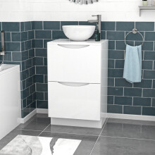 Nes Home White 500mm Bathroom Freestanding Vanity Unit With Round Ceramic Basin