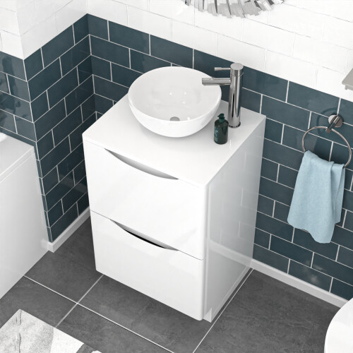 NES Home Nes Home White 500mm Bathroom Freestanding Vanity Unit With Round Ceramic Basin 2