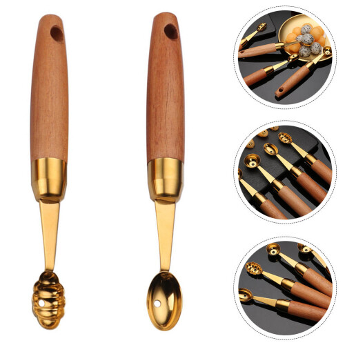 2Pcs Wooden Handle Fruit Digging Spoons Assorted Color Kitchen Gadget 1