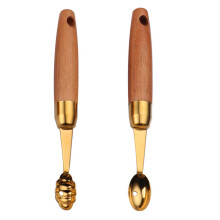 2Pcs Wooden Handle Fruit Digging Spoons Assorted Color Kitchen Gadget