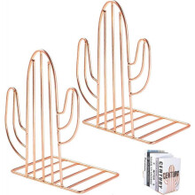 Bookends, Book Ends, Geometric Metal Bookends for Shelves Decorative Book Stand, Gold Cactus Design Bookends