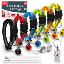 (Default) Reflective Cat Collar with Safety Release | ID Tag Bell | Quick Adjustable 6 Pack