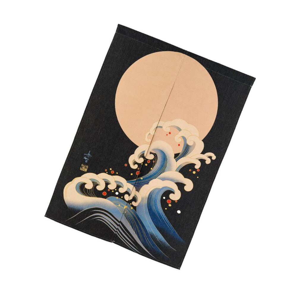 (Yellow Sun and Wave S) Premium Japanese Noren Doorway Hanging Curtain Tapestry Decor-image-OPC-PKRBK68-NEW