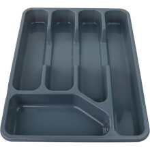 (Default) Cutlery Drawer Organiser 5 Compartment Utensil Tray for Kitchen, Silverware and Flatware Holder, Compact Plastic Storage Grey Boxes