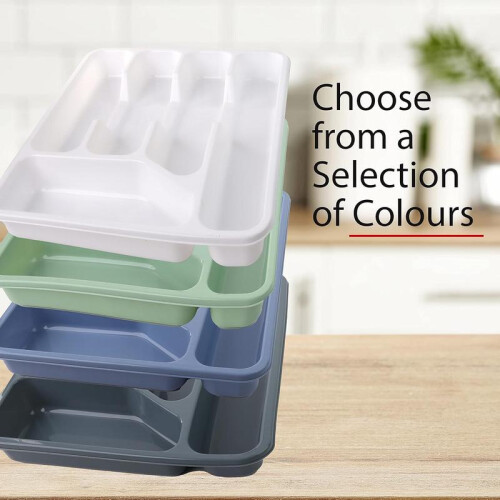 (Default) Cutlery Drawer Organiser 5 Compartment Utensil Tray for Kitchen, Silverware and Flatware Holder, Compact Plastic Storage Grey Boxes 2