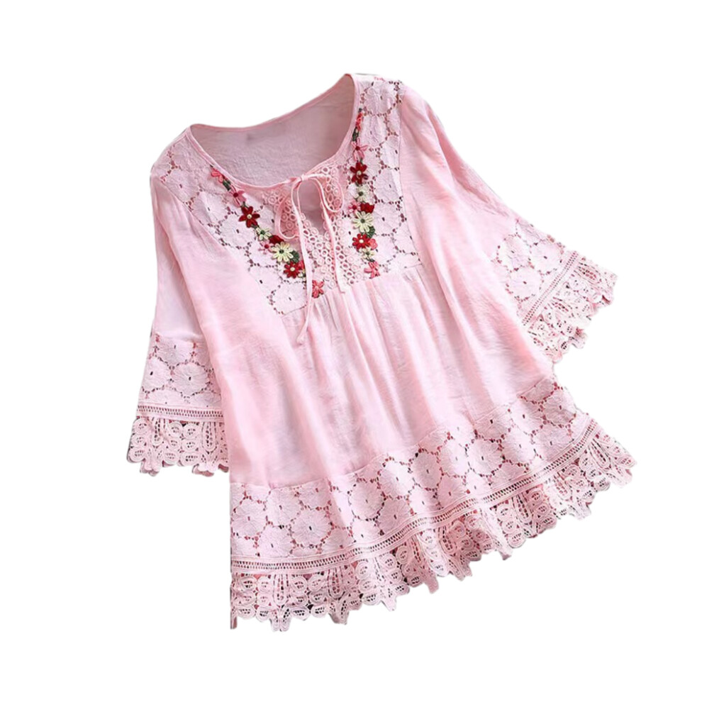 (pink, 4XL) Stylish Womens V-Neck Top Made With Materials Comfortable And Durable-image-OPC-PKRBRDC-NEW