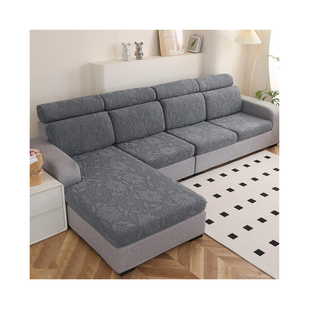 (Grey, L-shaped seat) Solid Color Sofa Cover, 1 Count Elastic Sofa Slipcover, Dustproof Sofa Cover for Home Living Room Hotel Dormitory Decor-image-OPC-PKRBTNB-NEW