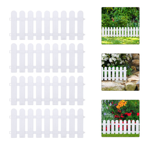 Lawn Edging Border Fence White Plastic 4pcs 2