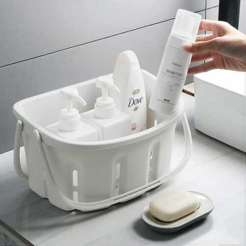 Plastic Shower Caddy Tote - Hanging Bathroom Organizer with Handle, Portable Storage Basket Bin