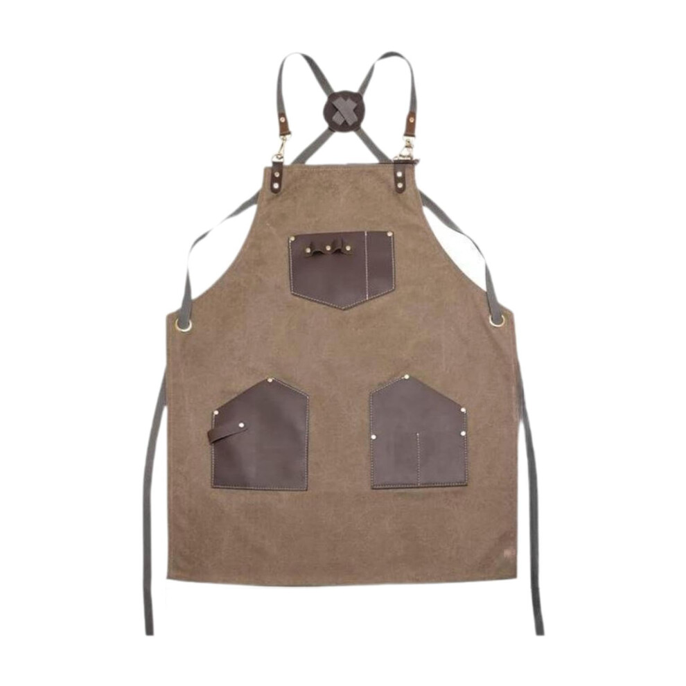 Canvas Apron With Pockets, Hair Stylist Apron, Barber Apron, Hairdresser Apron, Barbecue Brown 9393856986156