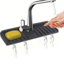 (Signal Black, one-size) Silicone Splash Guard (1 Piece), Anti-splash Sink Drain Pad, Kitchen Sink Drain Mat