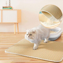 (Khaki., L-45X60CM) Double Layer Cat Litter Mat, Washable Pet Litter Mat for Indoor, Cat Litter Tray Mat, Pet Supplies for Small Medium Large Cat