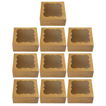10St Kraft Bakkerijdozen Met PVC Voor Cupcakes En Snoep
