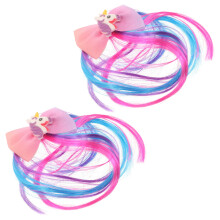 1Pair Colored Hair Extensions for Girls Cute Unicorn Bowknot Hair Clip
