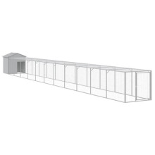 Poulailler enclos cage poules avec cour clair 117 x 1221 x 123 cm acier galvanisé gris 02_0043957