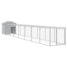 Poulailler enclos cage poules avec cour clair 117 x 813 x 123 cm acier galvanisé gris 02_0043961