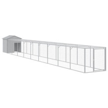 Poulailler enclos cage poules avec cour clair 117 x 1017 x 123 cm acier galvanisé gris 02_0043956